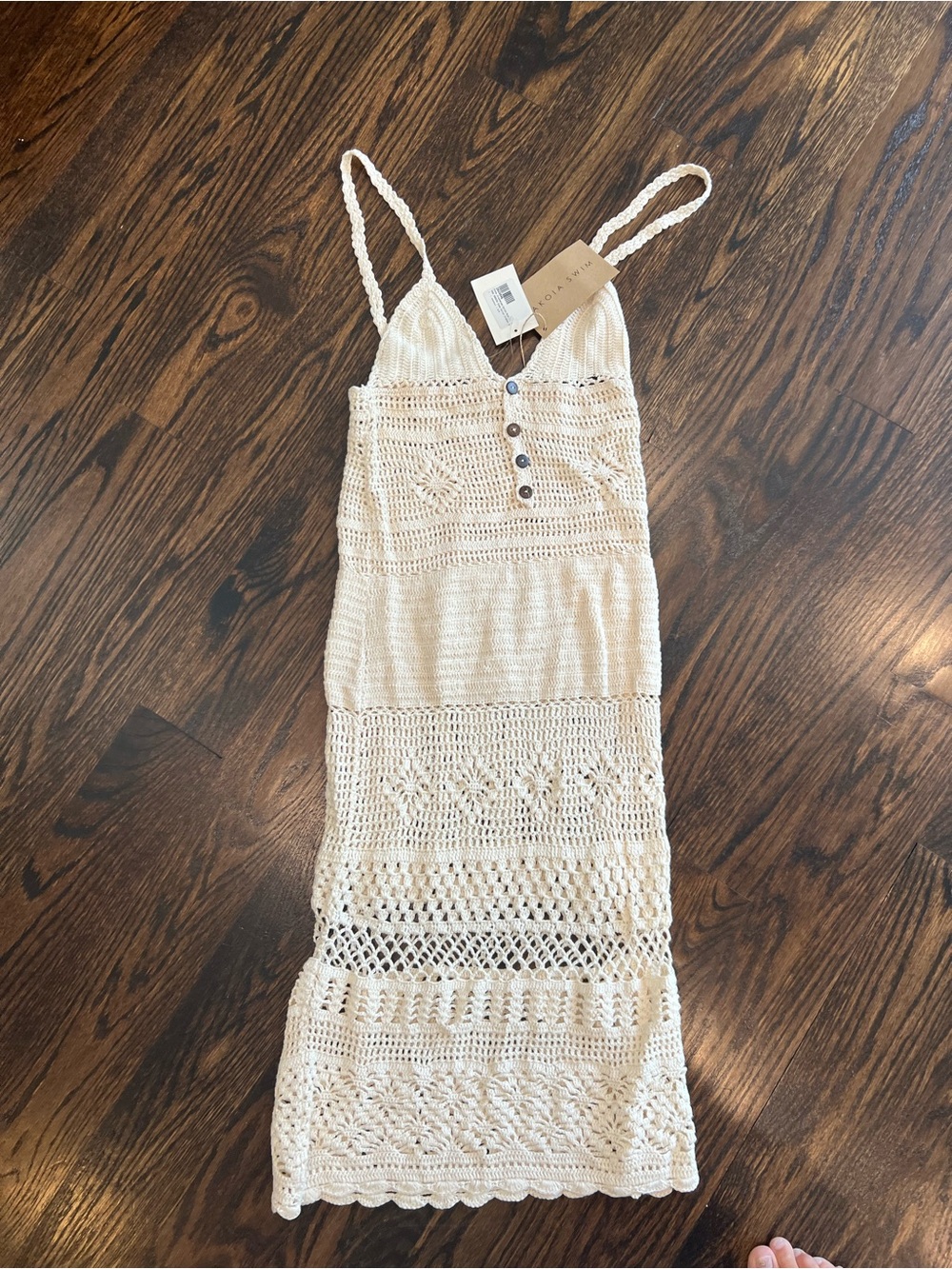 Akoia swim - Cream Crochet Knit Spaghetti-Strap Dress
